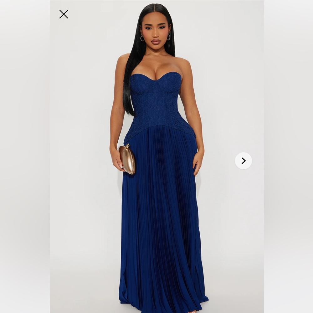 Fashion Nova Royal Blue Strapless Pleated Maxi Dress